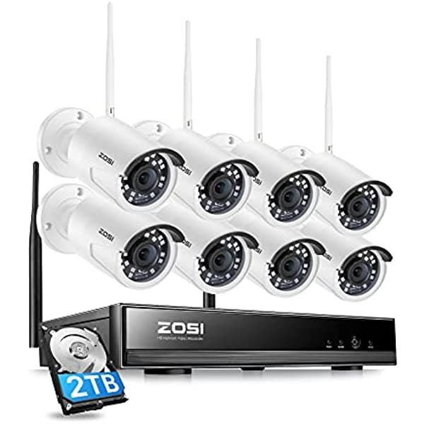 Zosi - Sistema De Cámara De Seguridad Inalámbrico H.265+ De 8 Canales 1080P Con Disco Duro De 2 Tb Nvr Cctv 1080P De 8 Canales 8 Cámaras Ip 1080P 2.0Mp De Vigilancia Para Interiores Y Exteriores Con Visión Nocturna Alerta De Movimiento Acceso Remoto ZSWNVK-J82082-W-US