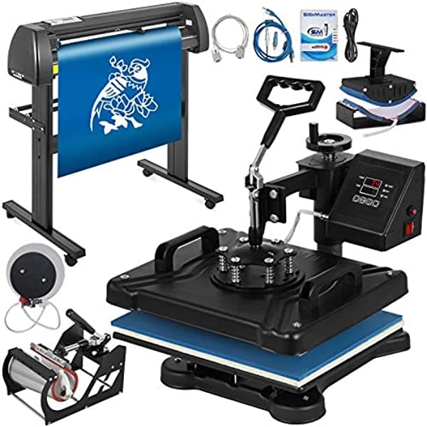 Mophorn - Máquina De Prensa De Calor 15 X 15 Pulgadas 5 En 1 Para Camiseta Cortadora De Vinilo Trazadora Alimentación De Papel
