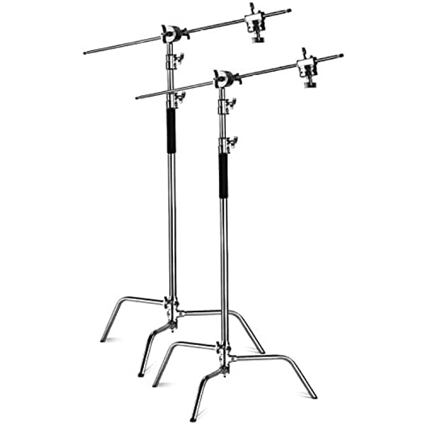 Neewer Soporte En C De Acero Inoxidable 100 % (2 Unidades) Soporte De Luz De Fotografía Profesional Resistente Con Brazo De Extensión De 4.2 Ft Cabeza De Agarre Base De Tortuga Para Monolight Softbox Reflector Altura Máxima 10.5 Ft 90090203