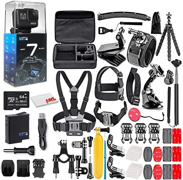 Gopro Hero7 Negro - Cámara De Acción Impermeable Con Pantalla Táctil Video Hd 4K 12Mp Transmisión Y Estabilización En Vivo Con Tarjeta De 64 Gb Y