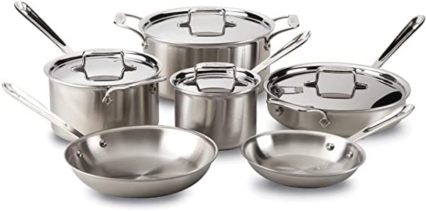 Utensilios De Cocina All-Clad Bd005705 D5 Acero Inoxidable De 5 Capas Se Puede Lavar En Lavaplatos. Set 5 Piezas Plata Acero Inoxidable Cepillado D5 Set De 10 Piezas Acero Inoxidable 8400001085