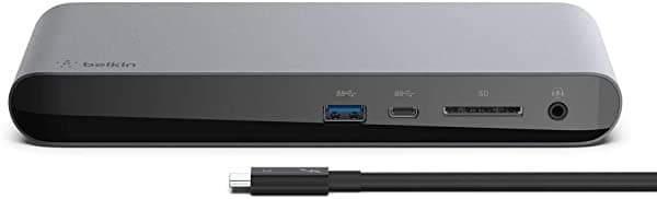 Belkin Thunderbolt 3 Dock Pro Con Cable Thunderbolt 3 De 2.6 Pies (Puerto Thunderbolt Para Macos Y Windows) Dual 4K 60Hz Velocidades De Transferencia De 40 Gbps Carga Ascendente De 85 W F4U097tt