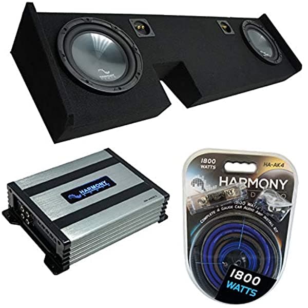 Compatible con Ford F-150 Extended/Super Cab Truck Harmony Bundle R104 Dual 10" Caja para Subwoofer y HA-A400.1 HA-SUB-PACKAGE106-H