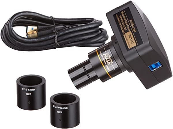 Amscope Mu1403 Microscopio Cámara Digital Para Grabar En Vivo Usb3.0 De 14Mp Con Kit De Calibración MU1403-CK
