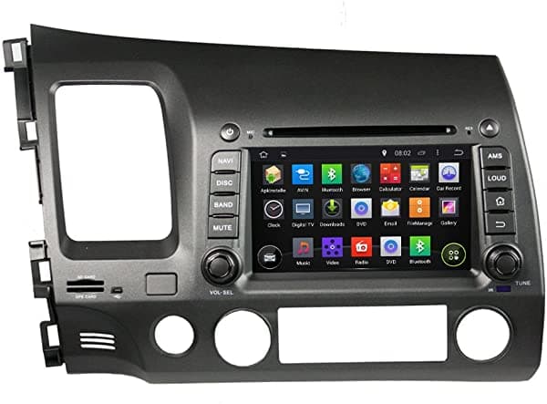 Kunfine Android 8.0 Octa Core DVD GPS Navegacion Reproductor Multimedia Estereo para Auto Honda Civic Volante a la Izquierda 2006 2007 2008 2009 2010 2011 Control del Volante KF-V2151Q
