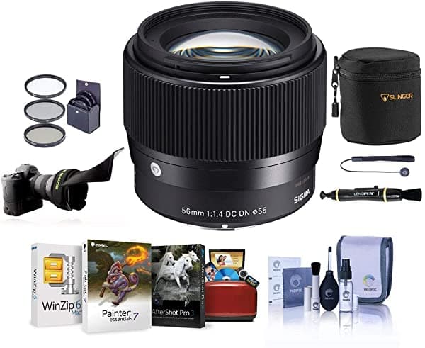 Sigma Lente Contemporary de 56mm F/1.4 DC DN para Canon EF-M Paquete Con Kit de Filtro Parasol de Lente Flexible Bolso para Lentes Limpiador de Lentes Kit de Limpieza Kit de Software Mac