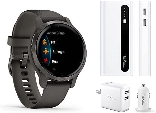 Garmin Venu 2S Gps Smartwatch Con Monitoreo Avanzado De La Salud Grafito Con Hardware De Pizarra (010-02429-00) Con Texel 10.000Mah Batería Portátil Paquete De Cargador De Pared Y Coche