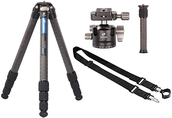Leofoto Portage Kit LS-324C+LH-40+32LS Tripode Fibra de Carbono CF 4 Secciones & Rotula de Bola de Perfil Bajo 1.575 In & Correa Modular