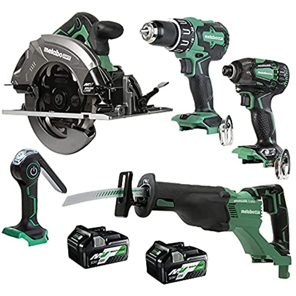 Metabo Hpt Kit Combinado De Herramientas Inalámbricas Multivolt De 18 V/36 V | Taladro De Martillo | Controlador De Impacto De Triple Martillo | Sierra Circular | Sierra De Recíproca | Luz De Trabajo | Kc18Dbfl2Qd Verde