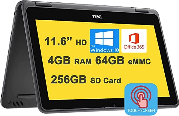 Dell 2021 Insignia Latitude 3190 Business 11 Portátil 2 En 1 11.6" Hd Toucscreen Intel 4-Core Celeron N4120 4Gb Ram 64Gb Emmc + 256Gb Tarjeta Sd Wifi5 Webcam Office365 Win10Pro Negro + Icarp Pen Dell Latitude 3190