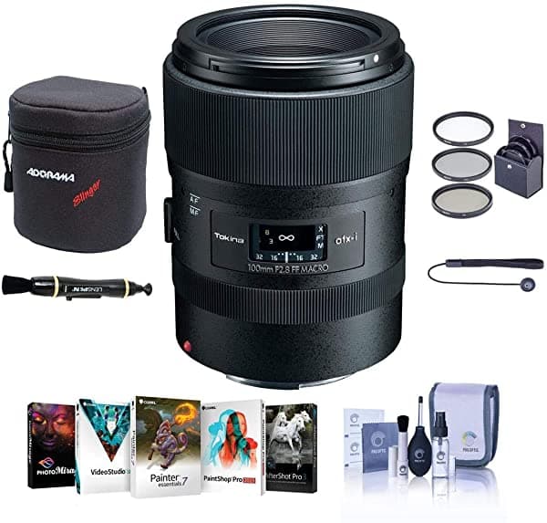 Tokina Atx-I 3.937 In F/2.8 Ff Lente Macro Para Canon Ef Mount - Paquete Con Funda De Lente Suave Kit De Filtro De 2.165 In Lenspen Limpiador De Lentes Capleash Ii Kit De Limpieza Paquete De Software De Pc