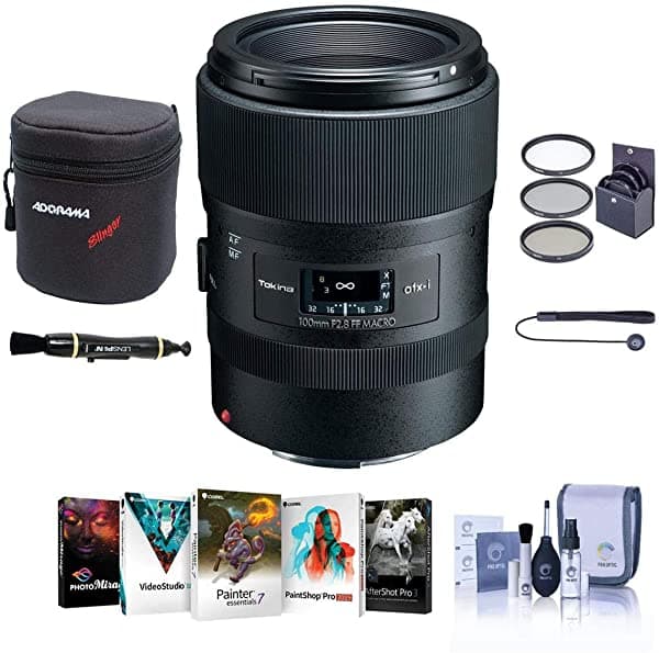 Tokina Atx-I 3.937 In F/2.8 Ff Lente Macro Para Nikon F Mount - Paquete Con Funda De Lente Suave Kit De Filtro De 2.165 In Limpiador De Lentes De Lápiz Capleash Ii Kit De Limpieza Paquete De Software Para Pc