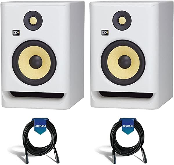 KRK 2 Pack Rokit 7 G4 7" Potenciado White Noise Near-Field Monitor de Estudio 42Hz-40Khz Respuesta de Frecuencia - Con 2 Pack 20' 0.236 In Cable de Microfono XLR de Caucho RP7G4WN-NA A2