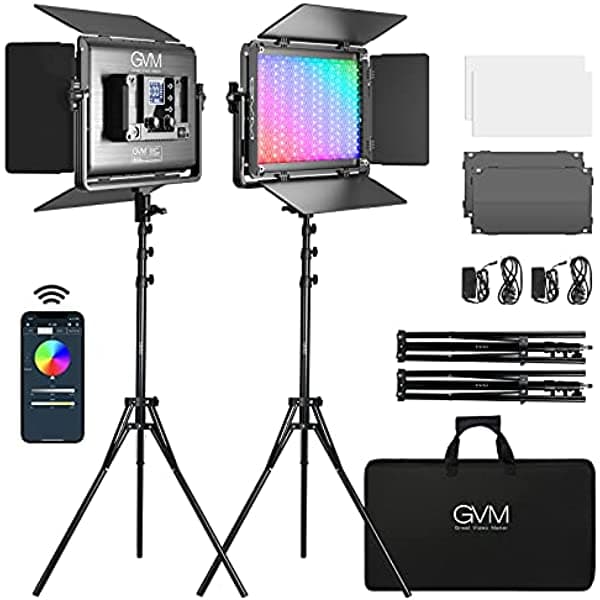Gvm - Luz De Video Led Rgb 1300D Kit De Iluminación De Video De 65 W Con Control Bluetooth 25000 Lux/1.6 Ft 2 Paquetes De Luces Led Para Estudio De Youtube Grabación De Video Transmisión Conferencia 8 Tipos De Modos De Escena GVM-1300D-2L