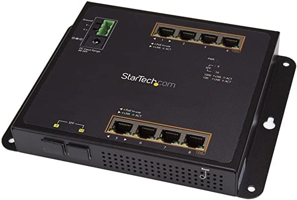 Startech.Com Conmutador Poe+ Industrial De 8 Puertos Con 2 Ranuras Sfp Msa - Conmutador De Capa/L2 Gestionado Gbe - Conmutador De Red Gigabit Ethernet De Alta Potencia Ip-30/-40 C A 75 C (Ies101Gp2Sfw)