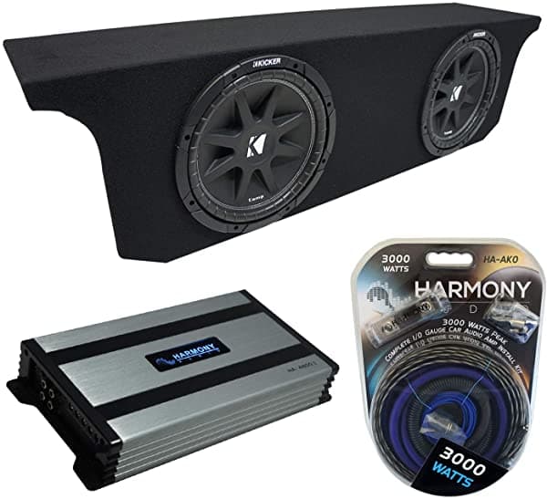 Compatible con 2007-2017 Jeep Wrangler JK Unlimited Kicker Comp C12 Doble 12" Caja para Subwoofer & Harmony HA-A800.1 Amp KICKER16-PACK1868-H