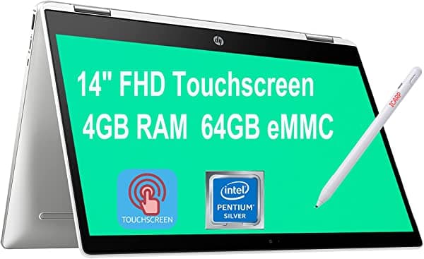 2021 Insignia Hp Chromebook X360 14 2 En 1 Portátil De 14 Pulgadas Fhd Pantalla Táctil Intel Quad-Core Pentium Silver N5000 4Gb Ddr4 64Gb Emmc Wifi Usb-C B&O Chrome Os + Icarp Ratón Inalámbrico HP 14 x360