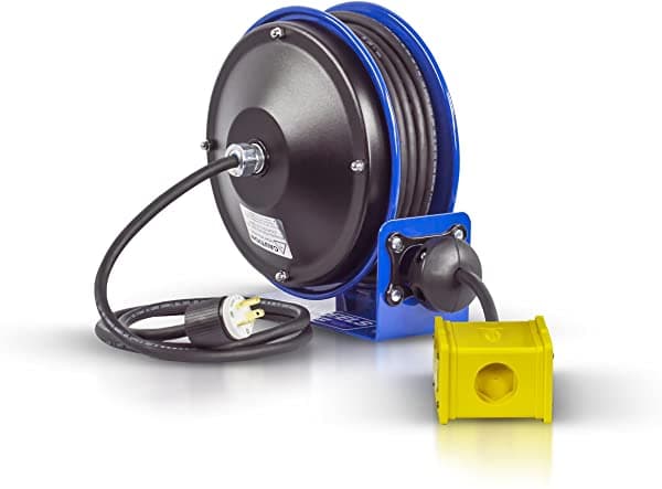 Coxreels Pc10-3012-B Carrete De Cable De Alimentación Compacto Serie Pc10 12/3 X 30' Quad Receptáculo 120Vac Diseño Compacto -Cubierta De Fácil Acceso Y Motor De Resorte Construcción De Acero Resistente Fabricado En Estados Unidos Azul
