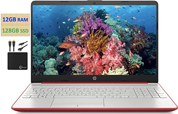 Notebook HP Premium Pantalla HD de 15.6" Intel Pentium Dual-Core Gold 6405U 2.4 GHz 12Gb DDR4 RAM 128Gb SSD Cámara Web HD HDMI Bluetooth WiFi Win10 S Batería de 10 Horas con Cables Marxsol Premium HP 15.6 Laptop