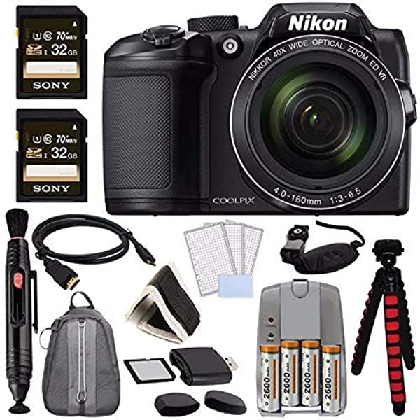 Nikon Coolpix B500 Cámara Digital (Negro) + Cargador De Baterías Nimh + Tarjeta Sdhc De 32 Gb + Cable Hdmi A Mini Hdmi De 6 Pulgadas + Cartera De Tarjetas De Memoria + Lector De Tarjetas De Memoria + Paquete De Agarre De Cámara De Mano Profesional 26506-112216-5