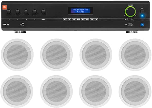 Jbl Commercial 70V Amp+(8) Blanco 5" Altavoces Del Techo Para El Restaurante/La Barra/El Café VMA160+(2) CCL5T WHITE