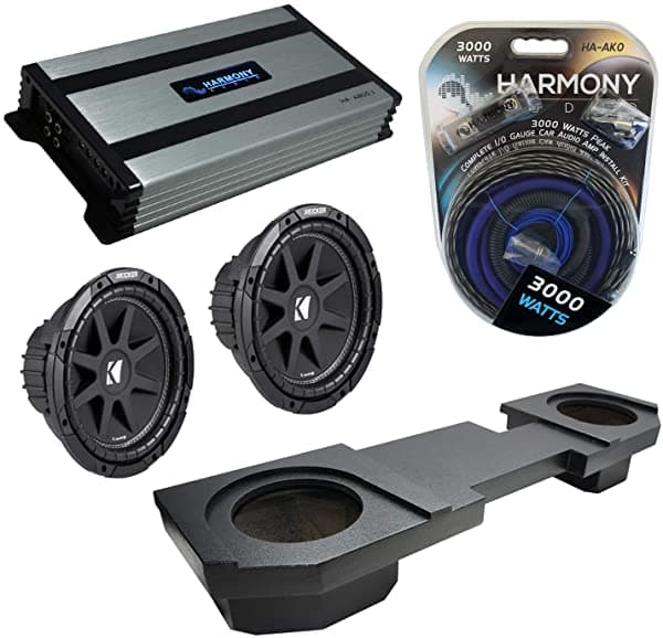 Compatible con 2002-2018 Dodge Ram Quad o Crew Kicker Comp C10 Doble 10" Caja para Subwoofer Recubierta en Rhino Harmony HA-A800.1 Amp RL-SUB-PACK118-H