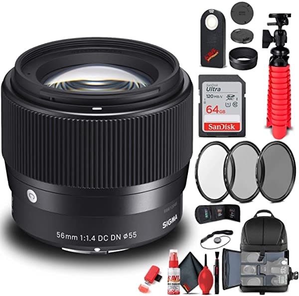 Sigma - Lente Contemporary para Sony E (351965) (2.205 in F/1.4 DN 2.205 in F/1.4 DC Paquete + Mochila + Lector de Tarjetas + Kit de Filtro + Kit de Limpieza + Trípode Flexible + Estuche para Tarjetas de Memoria + Mando a Distancia IR + Tapa de Guardia