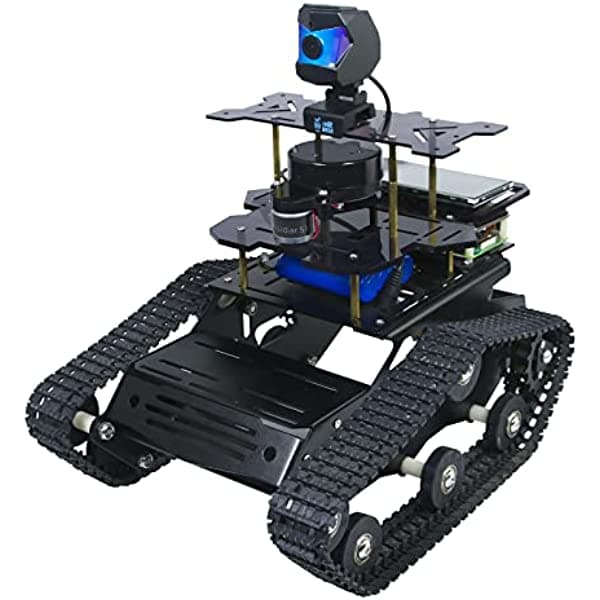 Xiaor Geek Raspberry Pi - Kit De Robot Ai Con Radar Ros Slam Smart Tank Car Robot Kit Para Adultos Construir Mapas Navegación Autónoma Seguimiento (Negro Con Raspberry Pi 4B (4 Gb)) With Rapberry Pi 4B 4GB