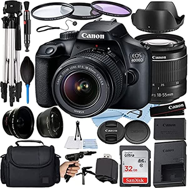 ACELL Canon Eos 4000D Rebel T100 Dslr Camara 18Mp Ef-S 18-55 Mm Lente + Accesorio Alecho Incluye Teleobjetivo + Lentes De Gran Angular + Tarjeta