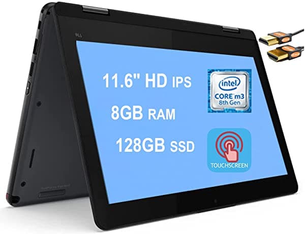 Lenovo Thinkpad 11E Yoga Gen 6 Flagship 11 2 En 1 Laptop De Negocios 11.6 Pulgadas Hd Ips Pantalla Táctil Brillante Procesador Intel Core M3-8100Y 8 Gb Ram 128 Gb Ssd Usb-C Win10 Negro + Cable Hdmi
