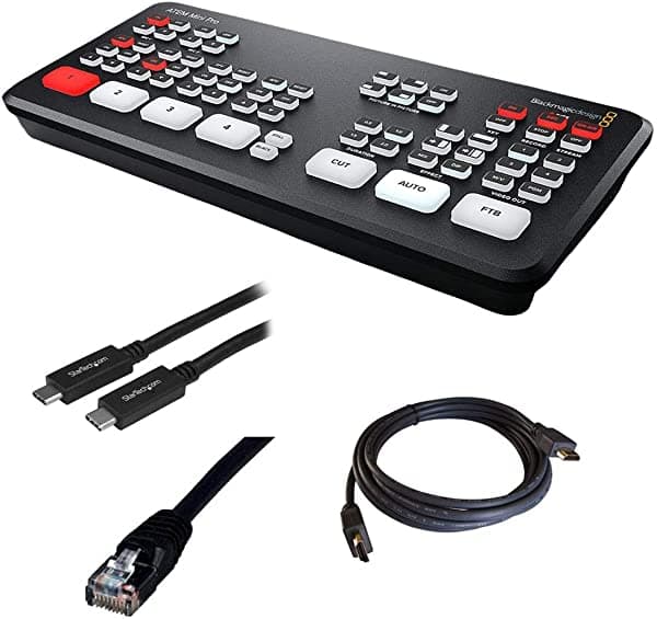 Blackmagic Design ATEM Mini Pro - Switcher de producción en vivo para Mac, con cable HDMI, Cat5e negro y USB ATEM Mini Live