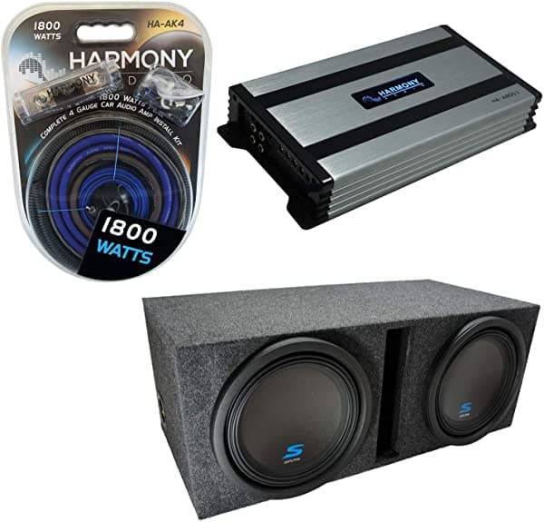 Estéreo Universal para Auto Vented Port Dual 12" Alpine Bundle Tipo S S-W12D2 Caja para Subwoofer con Harmony HA-A800.1 Amplificador y Kit de Cables 4Ga ALPINE-PACK124A-AMP-H
