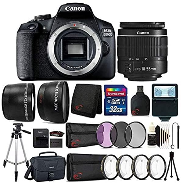 Teds Canon Eos 2000D / 24.1Mp Wifi/Nfc 1080P Cmos Sensor Digital Slr Cámara Con Ef-S 0.709-2.165 In Lente Y Canon 100Es Case Valueable Filter Kit Bundle Modelo Europeo TEDS-2728C004AA-6