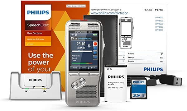 Philips Pocket Memo 8000 - Grabadora Digital Para Dictado Digital Con Speechexec Pro Dictate 2 Años De Suscripción PH-DPM8000-02