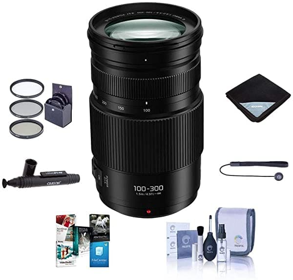Panasonic Lumix G Vario 100 - 300 Mm F/4.0 - 5.6 Ii Power O.I.S. Zoom Lente Para Micro Cuatro Tercios - Bundle Con 67 Mm Kit De Filtros Wrap Kit De Limpieza De Lente Capleash Ii Lenspen Lente Cleaner Paquete De Software 100-300mm II