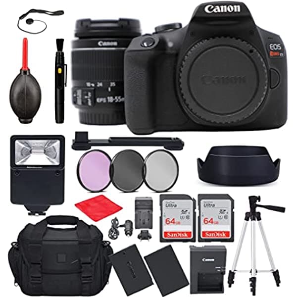 Canon Eos Rebel T7 Cámara Dslr Con Ef-S 0.709-2.165 In F/3.5-5.6 Es Ii Paquete De Lentes Kit De Inicio Con Accesorios (Bolsa De Gadget Batería Extra Flash Digital Esclavo Memoria De 128 Gb Trípode De 50 Pulgadas Y Más) CanonT7