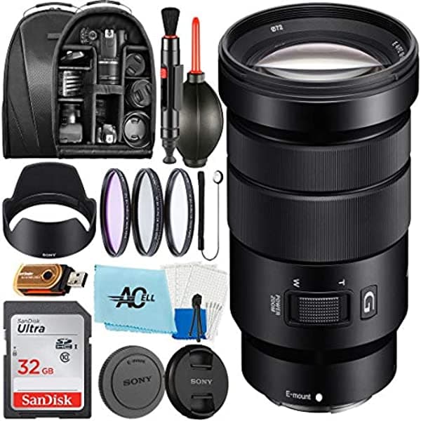 Sony Selp18105G - E Pz 0.709-4.134 In F/4 G Oss Power Zoom Lente Con Tarjeta De Memoria Sandisk De 32 Gb Mochila Capucha 3 Filtros Y Paquete De Accesorios De Celda A