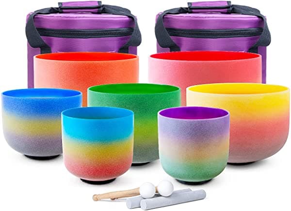 Kvka Rainbow 432Hz - Juego De 7 Cuencos De Cristal Con Funda De Transporte 7-12 inch rainbow set