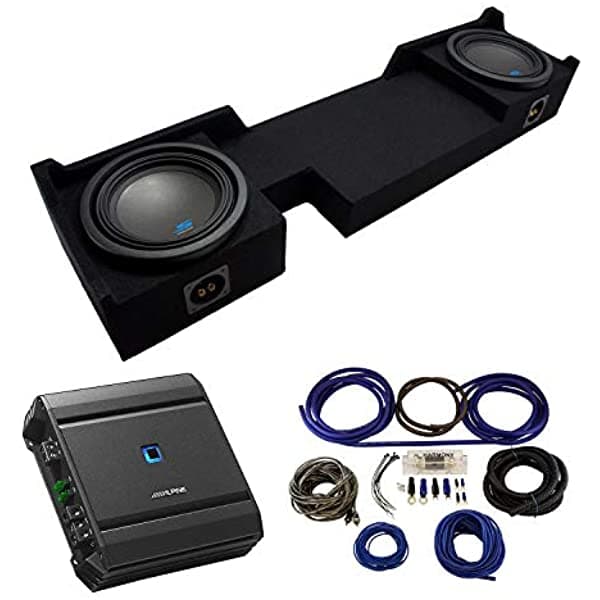 American Sound Connection ASC 2X10Ford-F150-04-08 Compatible Con Ford F-150 2004-2006 Super Crew Truck Caja para Subwoofer Doble de 10" a Medida y S-W10D2 Car Audio Type S Series Subwoofer 1200W Peak ALPINE-PACK37A-AMP