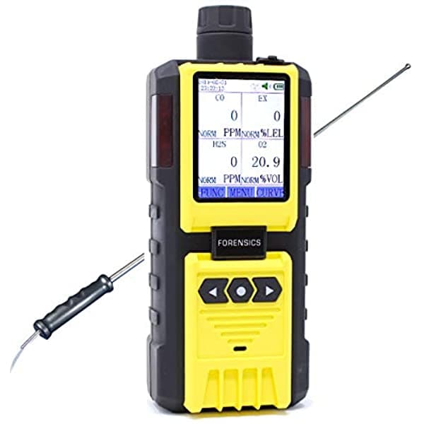 FORENSICS DETECTORS FD Multigas Detector | Serie Industrial | Bomba Integrada + Sonda De 4 Pies | O2 Co H2S Lel | Pantalla De Color Y Gráfico | Ultra Abs Fuerte | Agua Polvo Prueba De Explosión | Recarga De Batería Usb