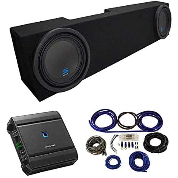 American Sound Connection Compatible Con 2006-2015 Dodge Ram Mega Cab Truck Alpine Tipo S S-W10D2 Caja para Subwoofer Doble de 10" Con Amplificador S-A60M y Kit de Amplificador 4Ga ALPINE-PACK59A-AMP