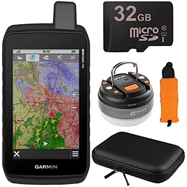 Garmin 010-02133-00 Montana 700 - Navegador Gps Con Pantalla Táctil Y Correa De Muñeca De Espuma Flotante De Color Naranja Carcasa Rígida De Goma Eva Estuche De 10 Pulgadas Linterna De Domo Led Brite-Nite Y Tarjeta De 32 Gb E1GRMONT700