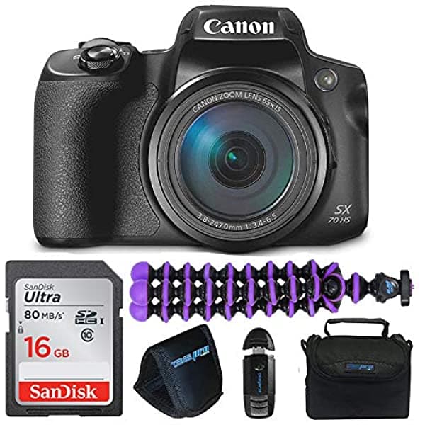 Pixibytes Canon PowerShot SX70 HS - Cámara Digital Con Tarjeta de Memoria de 16 GB Trípode Flexible y Otros Accesorios
