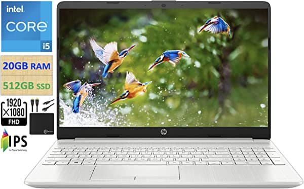 Notebook HP de 15.6 Pulgadas FHD IPS Intel i5-1135G7 Quad-Core (Hasta 4.2 GHz, supera al Intel i7-1065G7) 20 GB RAM 512 GB PCIe SSD Cámara Web HD WiFi 5 Bluetooth 4.2 Win10 Con Cables Marxsol HP Flagship 15.6" laptop