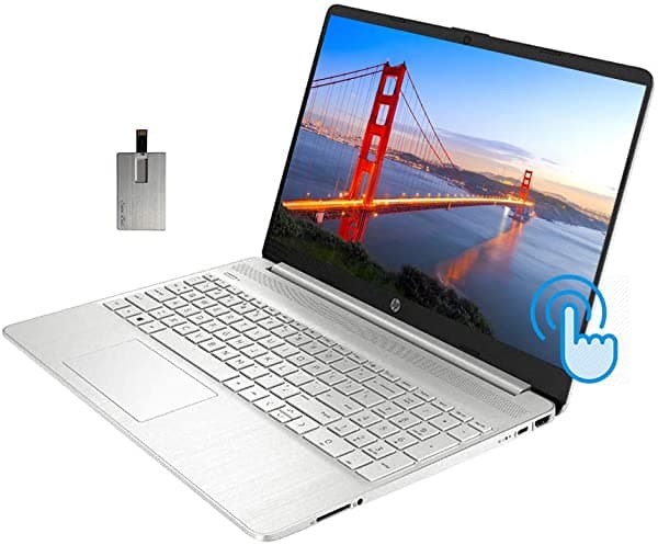 2020 HP 15.6" FHD Pantalla Táctil Notebook 10ª Generación Intel Core i5-1035G1 12GB RAM 256GB SSD Intel UHD Graphics 620 HD Audio HD Webcam USB-C Bluetooth Win 10 Plata Tarjeta USB Snowbell de 32 GB