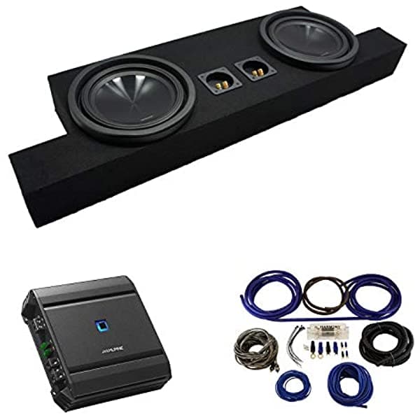 American Sound Connection Compatible con 2004-2012 Chevy Colorado Crew Cab Truck Alpine SWT-10S4 Doble 10" Caja para Subwoofer con Amplificador S-A60M y Kit de Amplificador 4Ga ALPINE-PACK213A-AMP