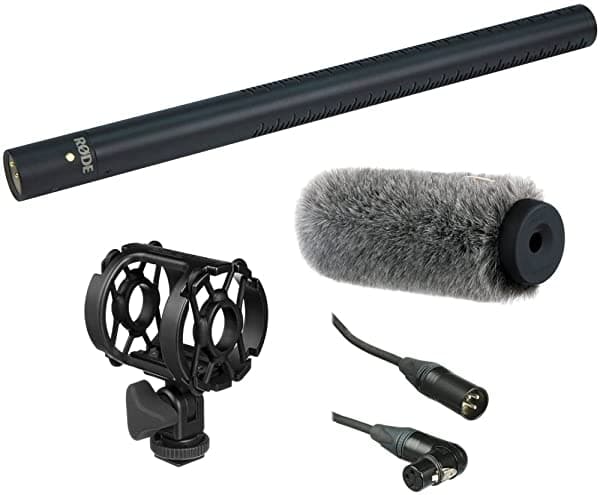 Rode NTG3 - Micrófono Shotgun de Precisión con Montura RF con Parabrisas Profesional WSS-2018 Soporte Universal de Choque y Cable de Micrófono XLR M a XLR F en Ángulo -1.5'