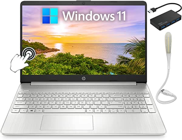 Hp Laptop Con Pantalla Táctil Hd 15.6 Amd 8-Core Ryzen 7 5700U 16 Gb Ddr4 Ram 256 Gb Ssd Amd Radeon Graphics Wi-Fi 6 Bluetooth 5.2 Windows 11 Home Plateado Paquete Con Hub Usb Tsbeau + Luz Usb