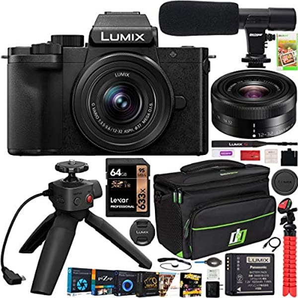 Panasonic Dc-G100Vk Lumix G100 Camara Mirrorless Kit Vlogging 12-32 Mm Lente + Dmw-Shgr1 Case De Engranajes Deco De Trípode + Micrófono E4PNDCG100VK