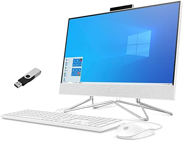 Hp - Computadora De Escritorio Todo En Uno Fhd De 24 Pulgadas Doble Núcleo Amd Athlon Silver 3050U 8 Gb Ddr4 Ram-256 Gb Dvd-Rw Wifi Bluetooth Windows 10 Pro Blanco Como La Nieve Con Unidad Usb De 32 Gb (Hp-24-Dd00)